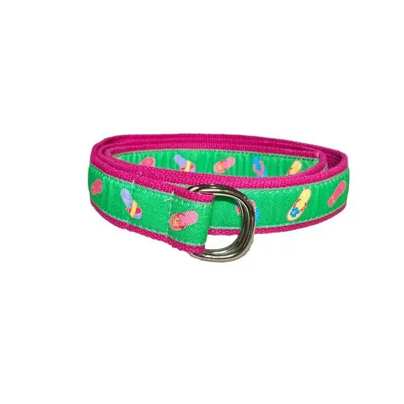 Preston Flip Flop Print Canvas Belt 50 Inch Pink Green - Picture 1 of 6